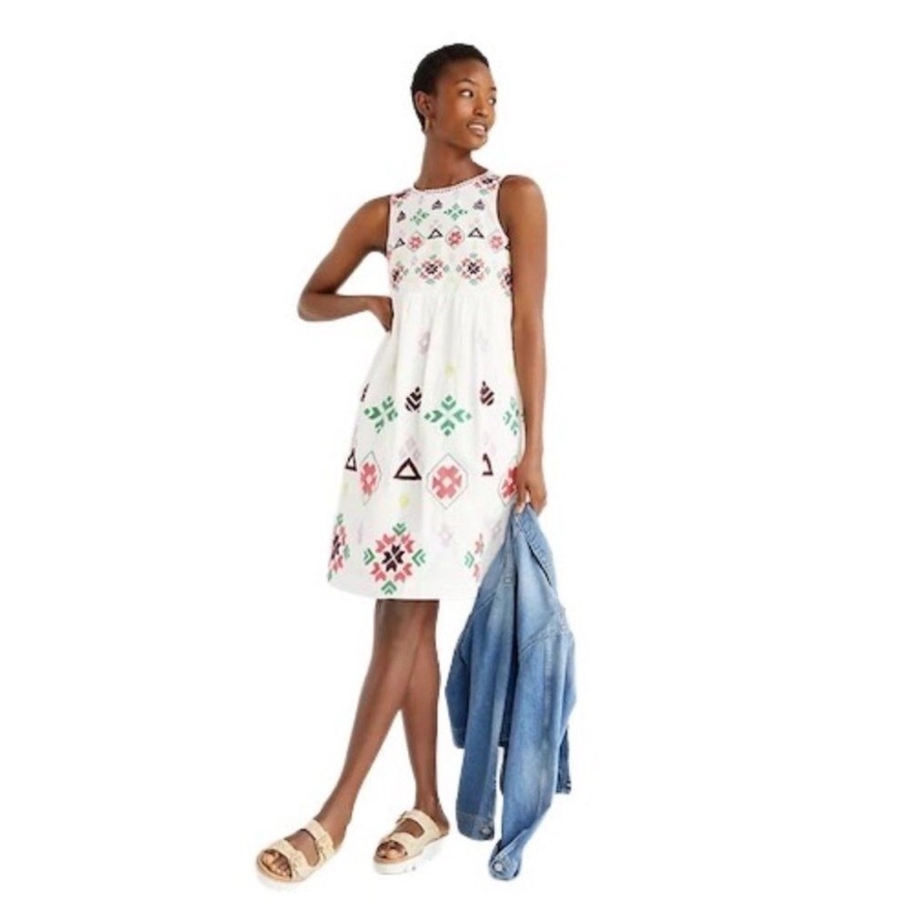 Anthropologie Embroidered Mini Dress Lined Cotton Anthro Small NWT